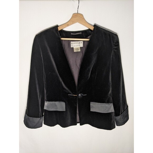 Vintage Jaeger Black Velvet Velour Blazer Women's Sz 12 80s Luxury Holiday - Picture 1 of 16